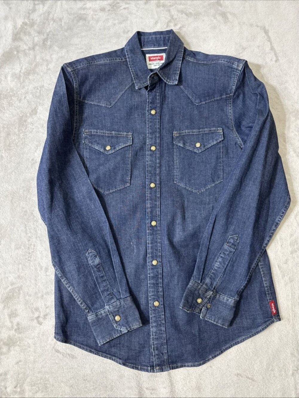 Wrangler Denim Western Shirt Button Down Blue Chambray Snap Style Mens Small